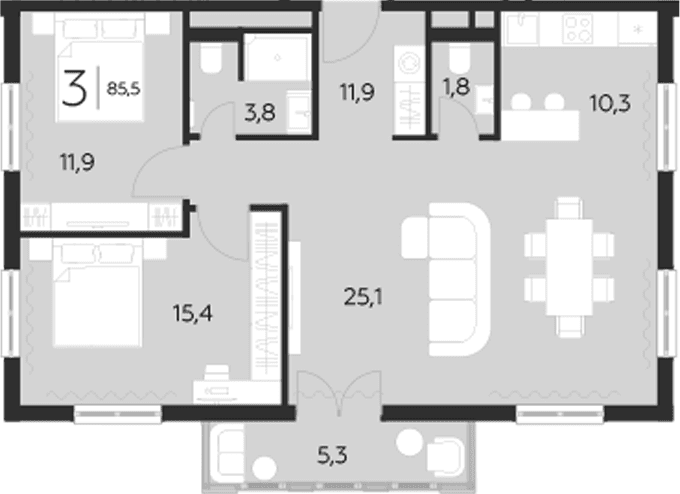 Продается 2-комн. квартира, 80.2 м²