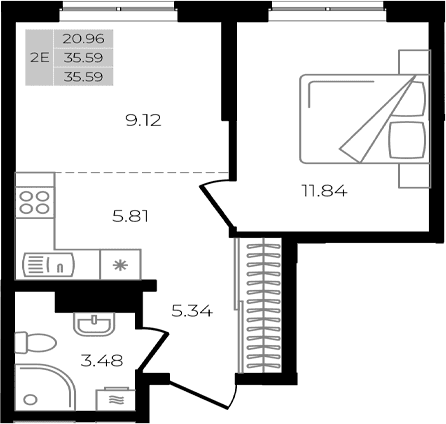 Продается 2-комн. квартира, 35.59 м²