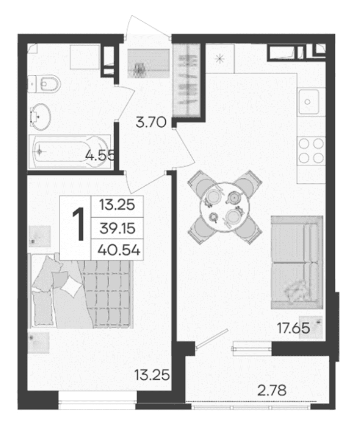 Продается 1-комн. квартира, 39.15 м²