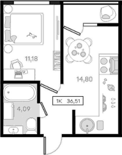 Продается 1-комн. квартира, 34.98 м²