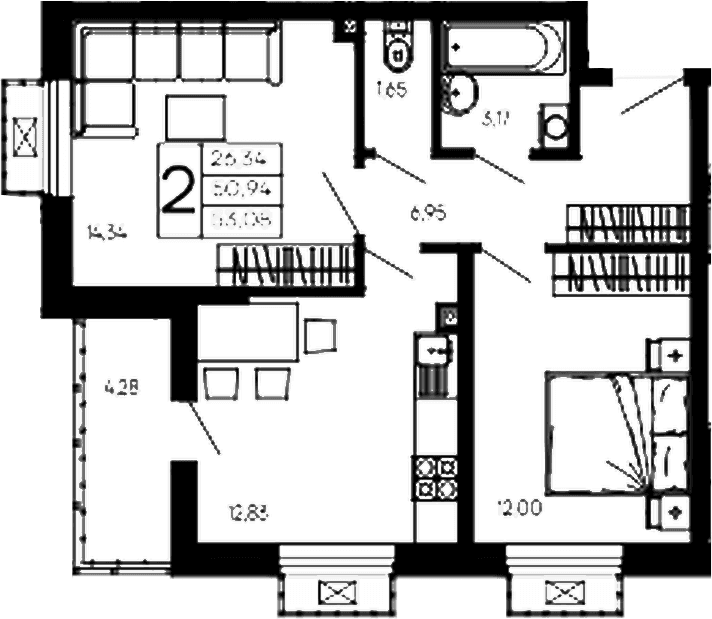 Продается 2-комн. квартира, 50.94 м²
