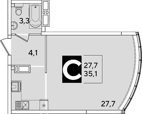 Продается 1-комн. квартира, 35.1 м²