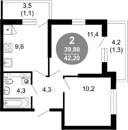 Продается 2-комн. квартира, 39.8 м²
