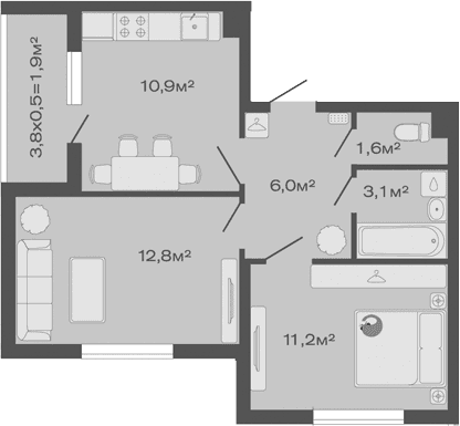 Продается 2-комн. квартира, 45.6 м²