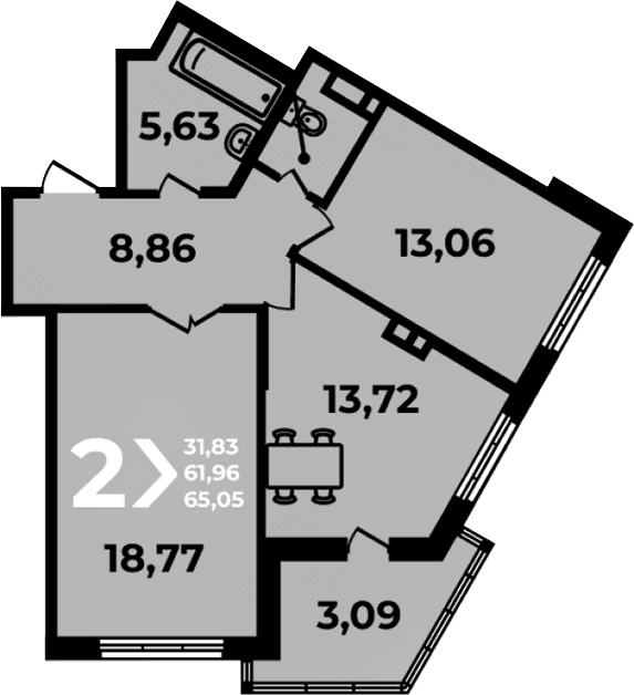 Продается 2-комн. квартира, 61.96 м²