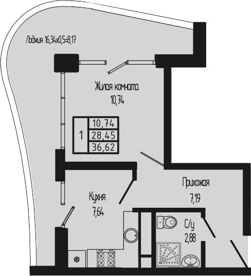 Продается 1-комн. квартира, 28.45 м²