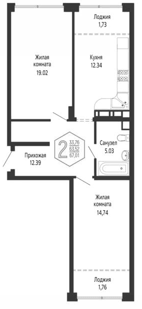 Продается 2-комн. квартира, 63.52 м²