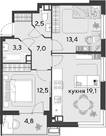 Продается 3-комн. квартира, 57.8 м²