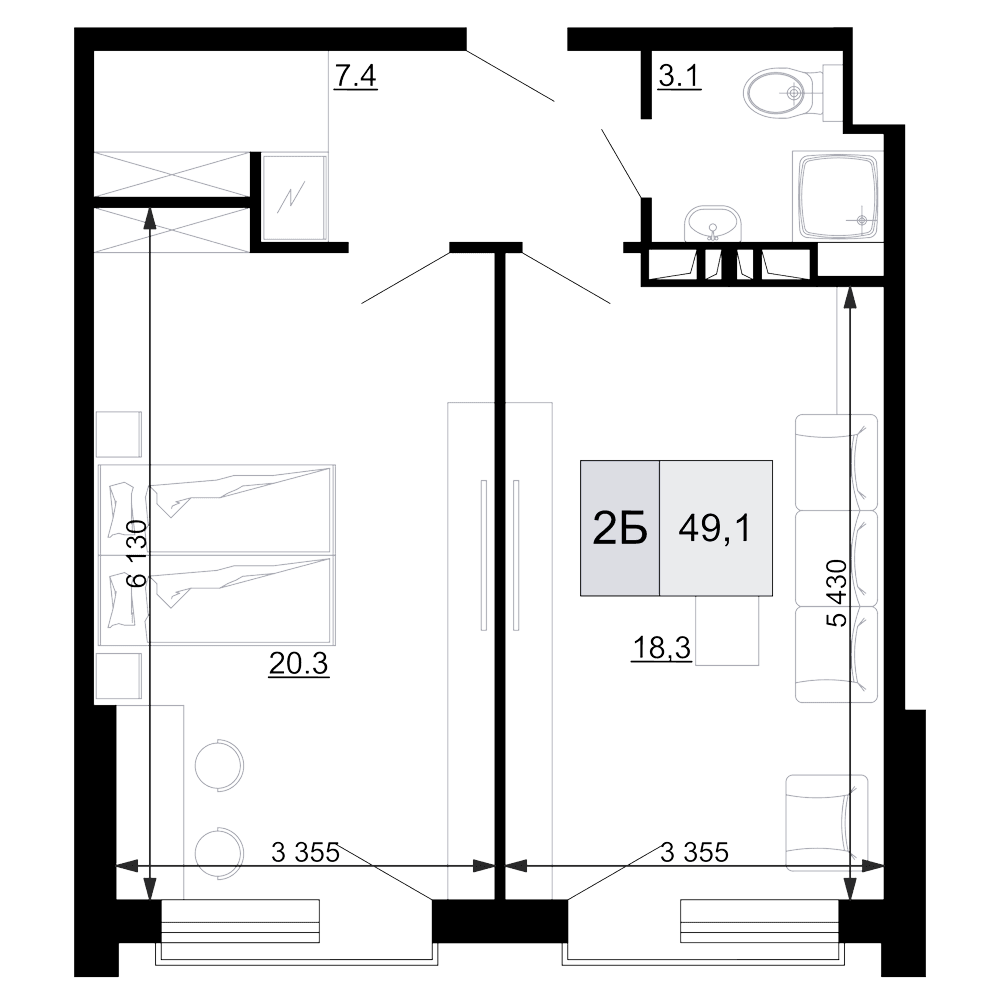 Продается 2-комн. квартира, 49.1 м²