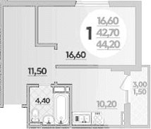 Продается 1-комн. квартира, 42.5 м²