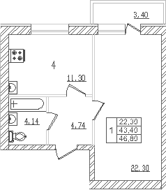 Продается 1-комн. квартира, 41.02 м²