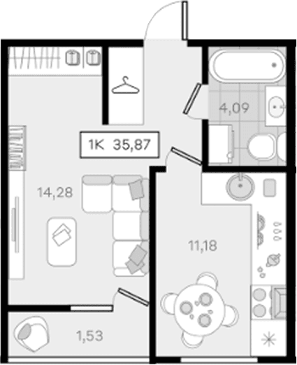 Продается 1-комн. квартира, 34.34 м²