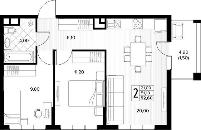 Продается 2-комн. квартира, 51.1 м²