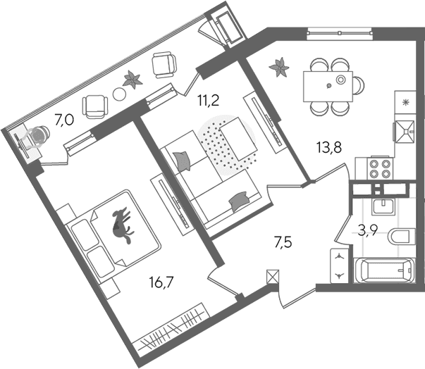 Продается 2-комн. квартира, 53.1 м²