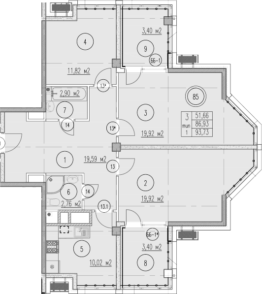 Продается 3-комн. квартира, 86.93 м²