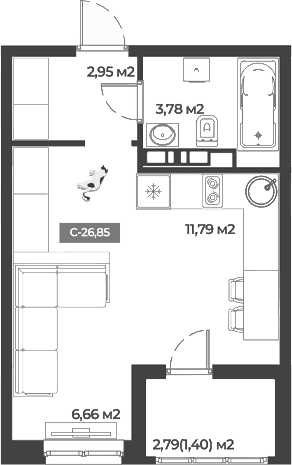 Продается 1-комн. квартира, 25.18 м²