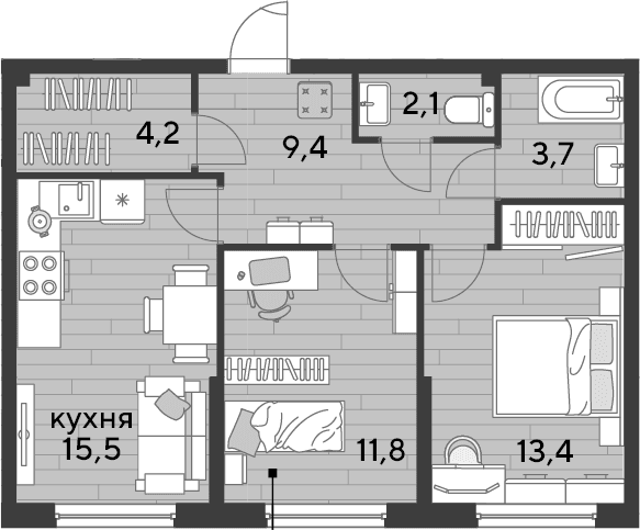 Продается 2-комн. квартира, 60.1 м²