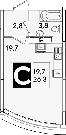 Продается 1-комн. квартира, 26.3 м²
