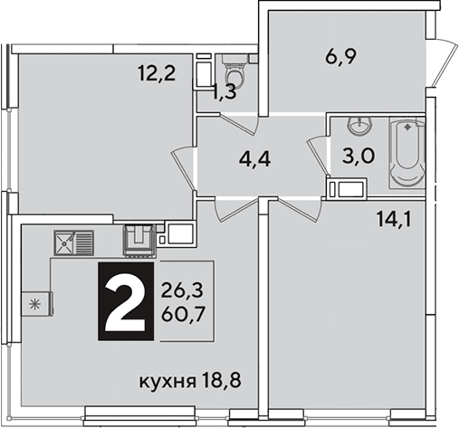 Продается 3-комн. квартира, 60.7 м²