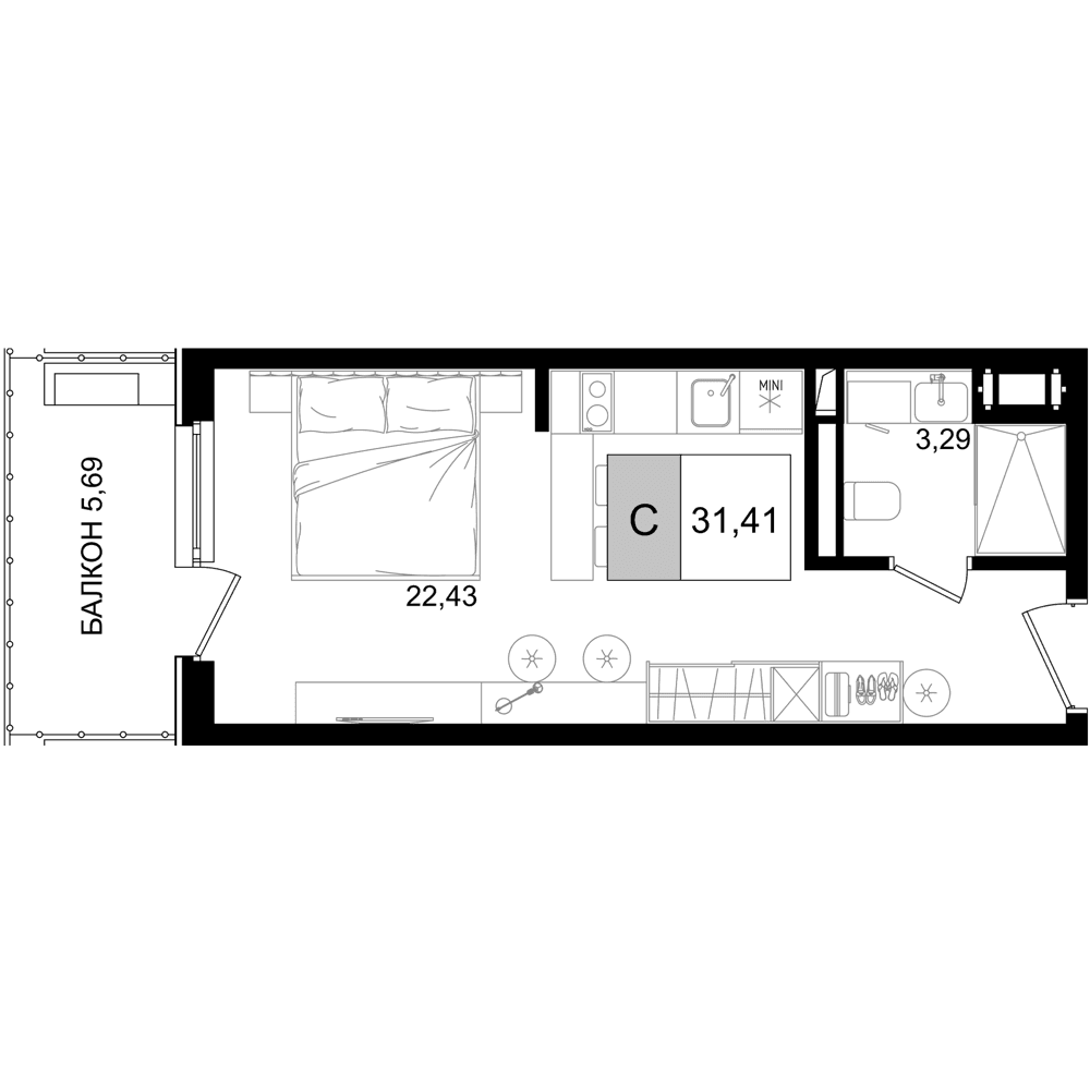 Продается 1-комн. квартира, 25.72 м²