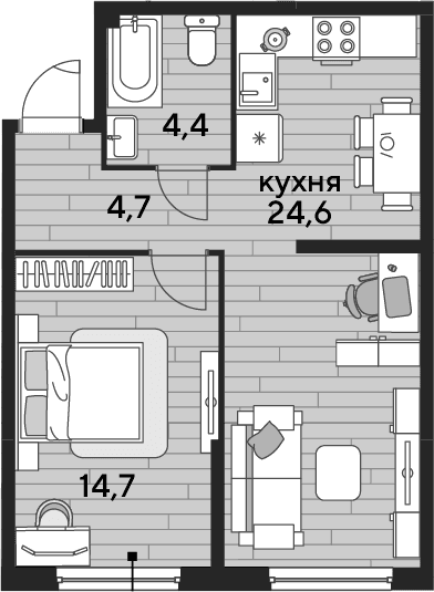 Продается 1-комн. квартира, 48.4 м²