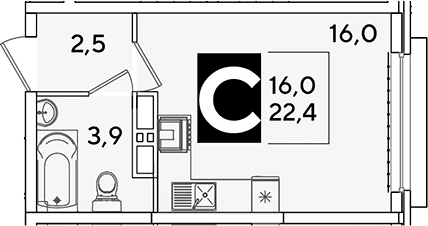 Продается 1-комн. квартира, 22.4 м²