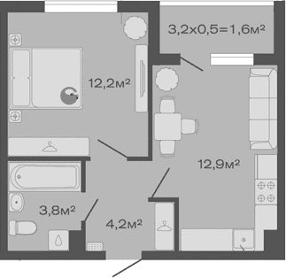 Продается 1-комн. квартира, 33.1 м²