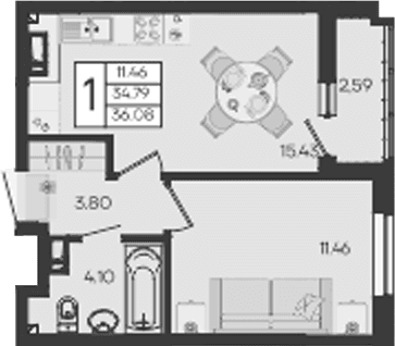 Продается 1-комн. квартира, 34.78 м²