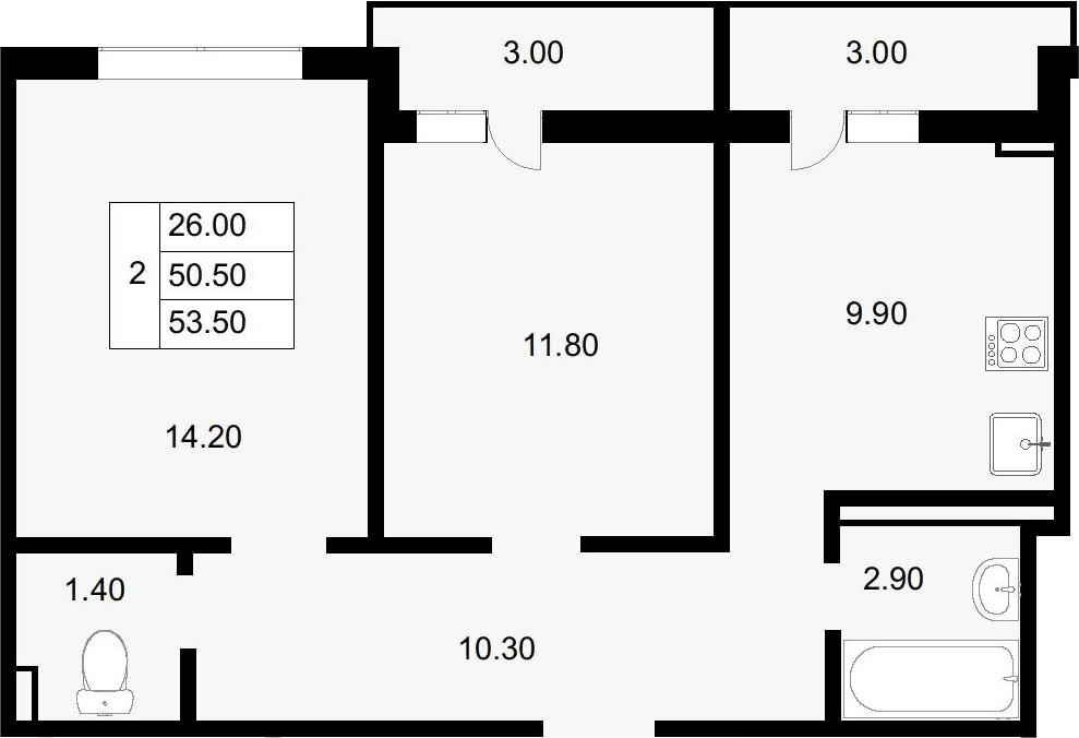 Продается 2-комн. квартира, 50.5 м²