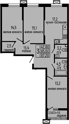 Продается 3-комн. квартира, 85.6 м²