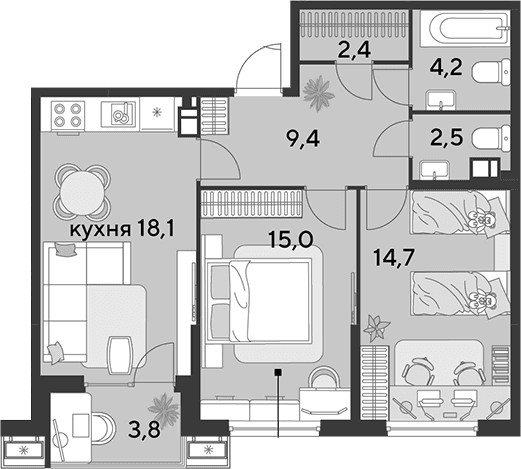 Продается 3-комн. квартира, 66.3 м²