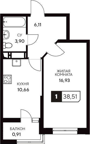 Продается 1-комн. квартира, 37.6 м²