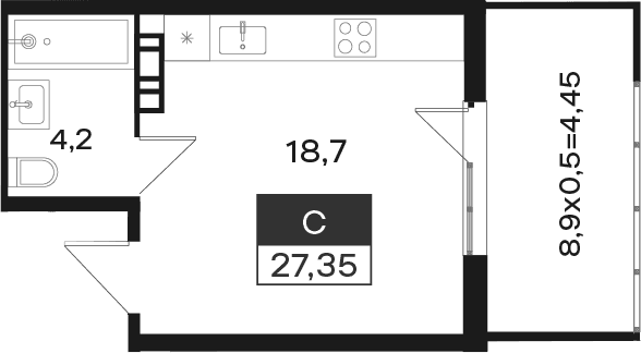 Продается 1-комн. квартира, 22.9 м²
