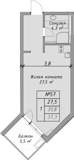 Продается 1-комн. квартира, 31.8 м²