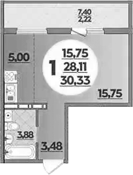 Продается 1-комн. квартира, 28.11 м²