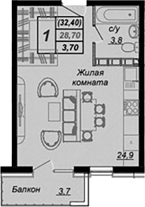 Продается 1-комн. квартира, 28.1 м²