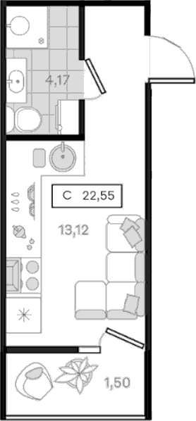 Продается 1-комн. квартира, 21.05 м²