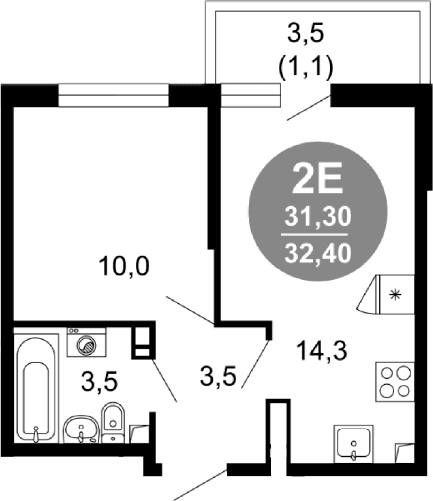 Продается 2-комн. квартира, 31.3 м²