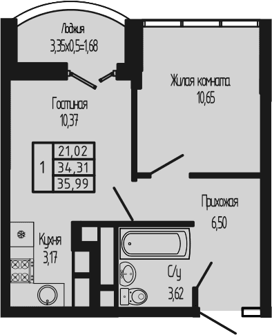 Продается 2-комн. квартира, 34.31 м²