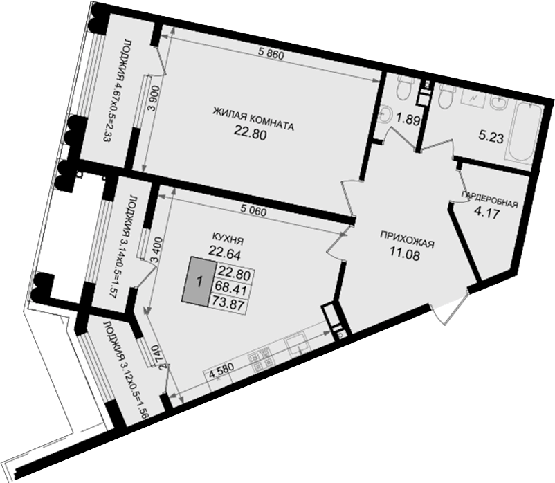 Продается 1-комн. квартира, 68.41 м²