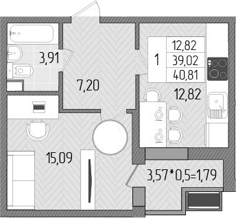 Продается 1-комн. квартира, 39.02 м²