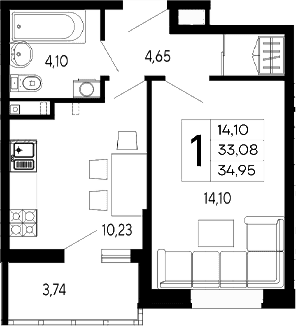 Продается 1-комн. квартира, 33.08 м²