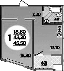 Продается 1-комн. квартира, 43.2 м²