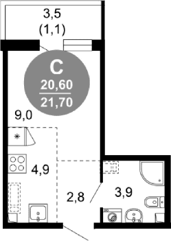 Продается 1-комн. квартира, 20.6 м²