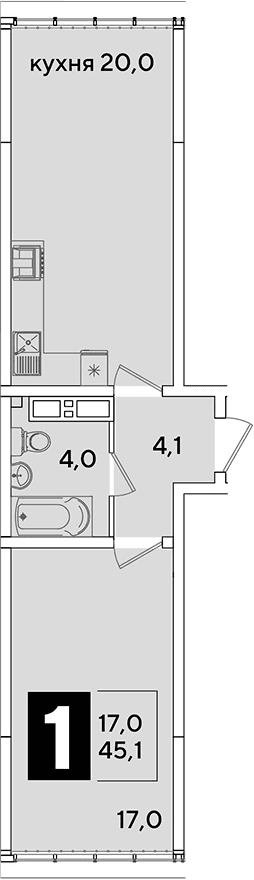 Продается 2-комн. квартира, 45.1 м²