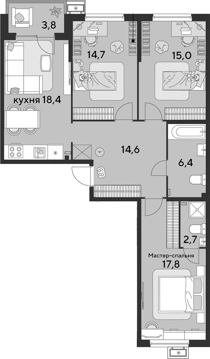 Продается 4-комн. квартира, 89.6 м²