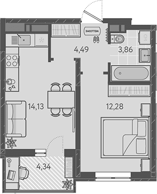 Продается 1-комн. квартира, 34.76 м²