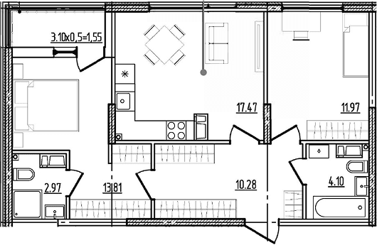 Продается 2-комн. квартира, 60.61 м²