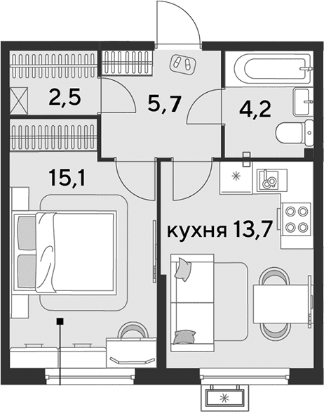 Продается 1-комн. квартира, 41.2 м²