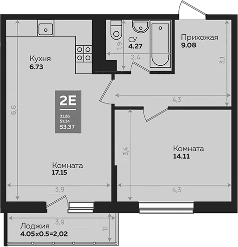 Продается 2-комн. квартира, 51.29 м²